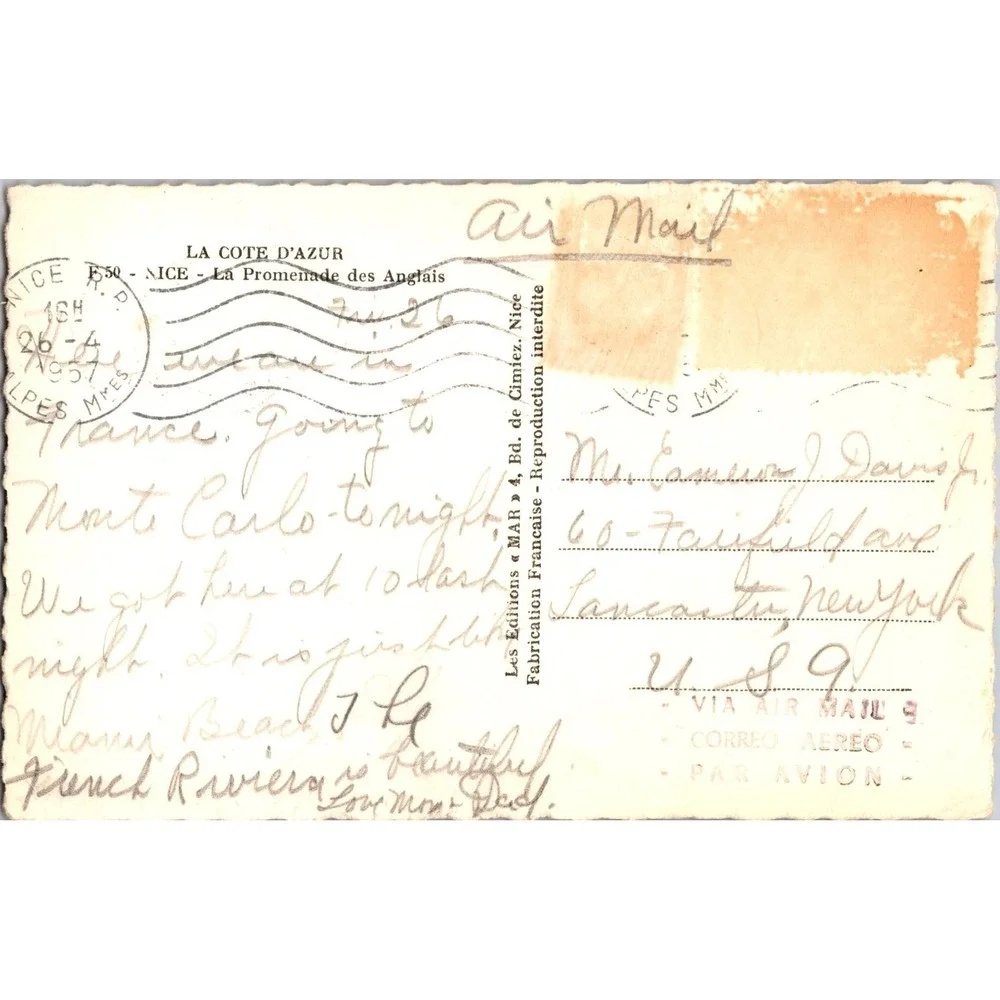 Vintage Nice France La Promenade des Anglais Black‎ & White Postcard